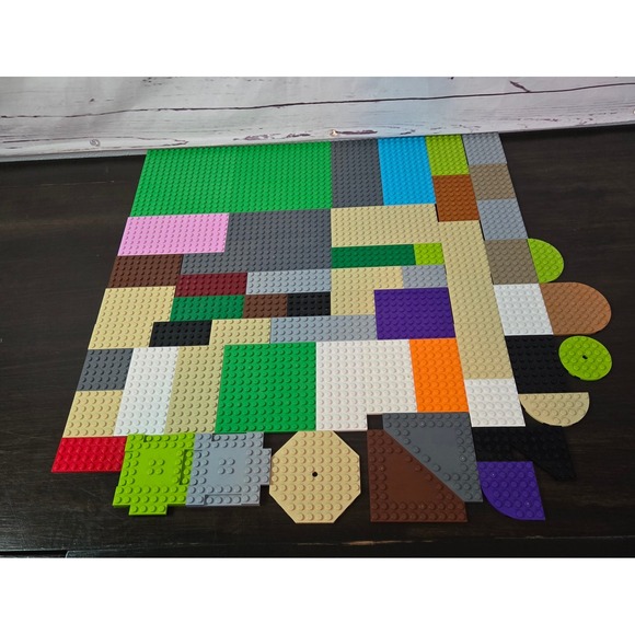 Lego Other - LEGO Bulk Baseplate Lot Mixed Sizes Shapes Green Blue Tan Grey Building Plates
